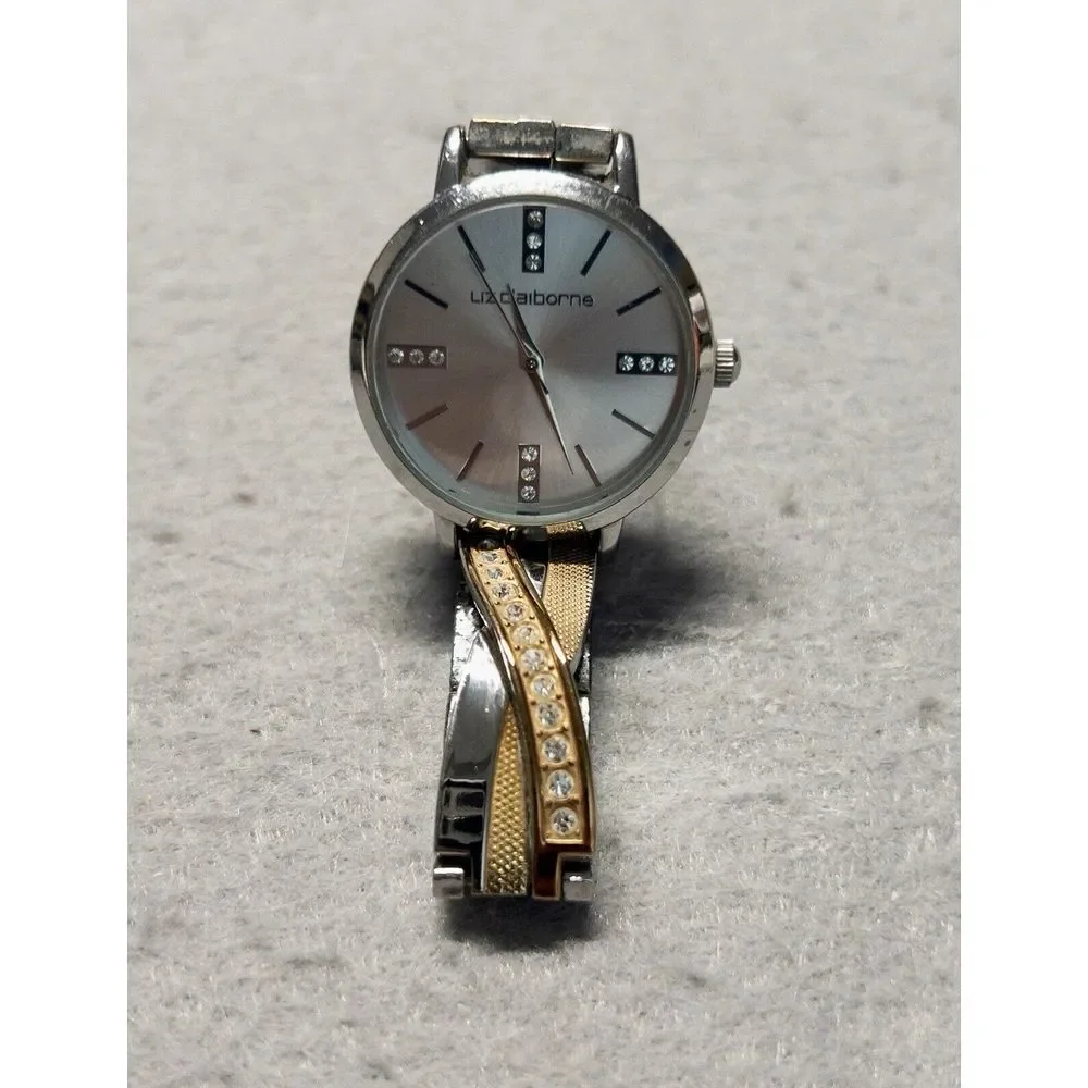 Liz‎ Claiborne LC1220 Japan Movement Diamond Gold Silver Toned Ladies Wristwatch